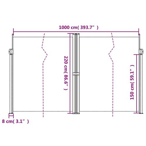 Sammenrullelig sidemarkise 220x1000 cm antracitgrå