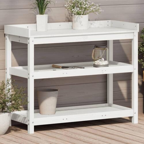 Plantebord med hylder 108x45x86,5 cm massivt fyrretræ hvid