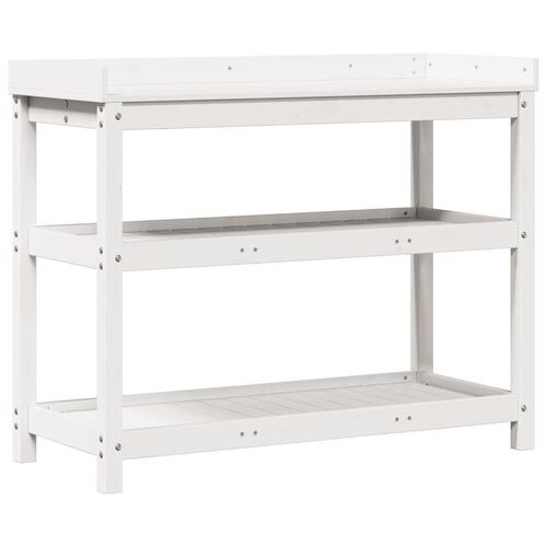 Plantebord med hylder 108x45x86,5 cm massivt fyrretræ hvid