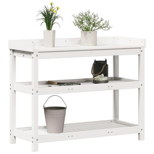 Plantebord med hylder 108x45x86,5 cm massivt fyrretræ hvid