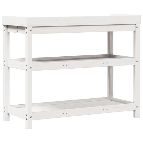Plantebord med hylder 108x45x86,5 cm massivt fyrretræ hvid