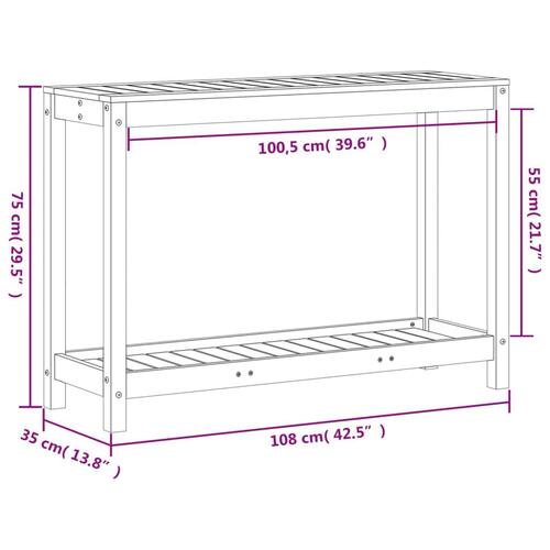 Plantebord med hylde 108x35x75 cm massivt fyrretræ gyldenbrun