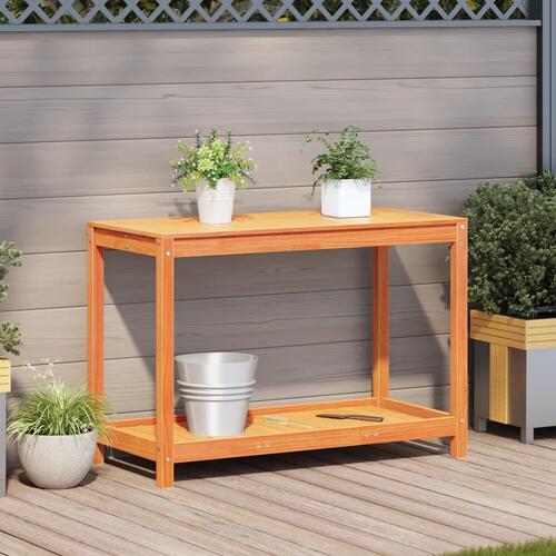 Plantebord med hylde 108x50x75 cm massivt fyrretræ gyldenbrun