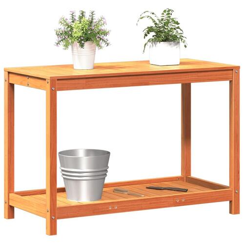 Plantebord med hylde 108x50x75 cm massivt fyrretræ gyldenbrun