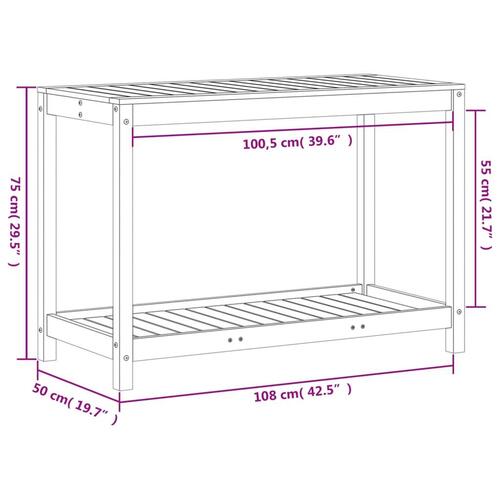 Plantebord med hylde 108x50x75 cm massivt fyrretræ gyldenbrun