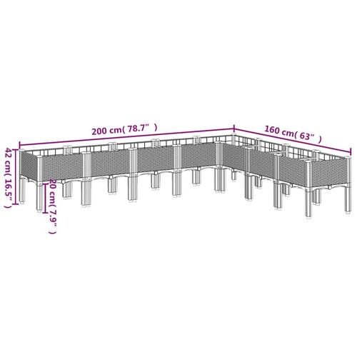 Plantekasse med ben 200x160x42 cm PP sort