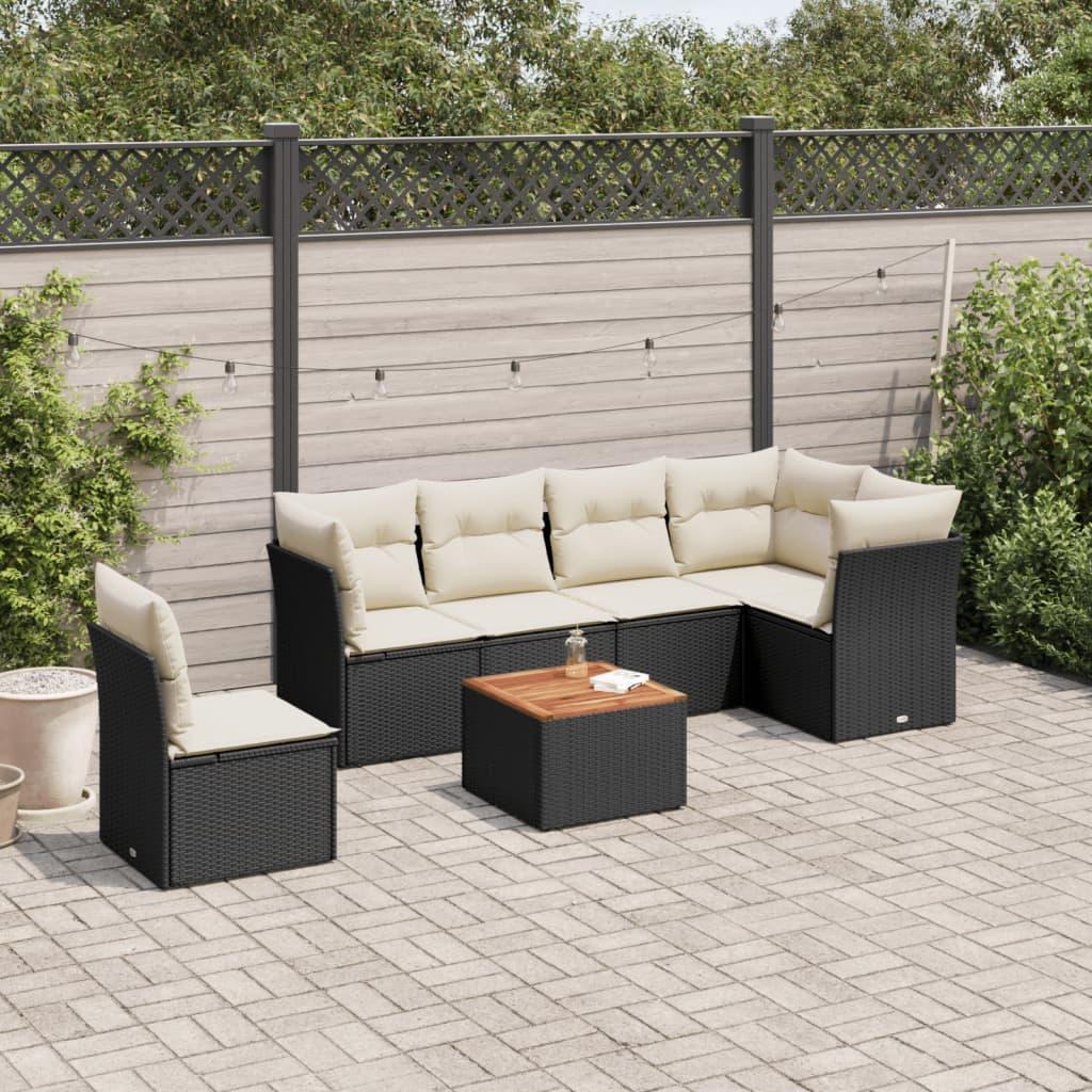 Sofasæt til haven 7 dele med hynder polyrattan sort