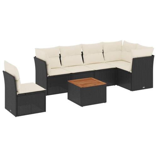 Sofasæt til haven 7 dele med hynder polyrattan sort
