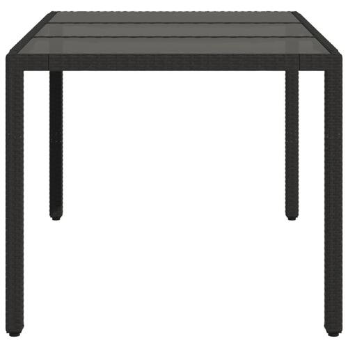 Havebord med glastop 150x90x75 cm polyrattan sort