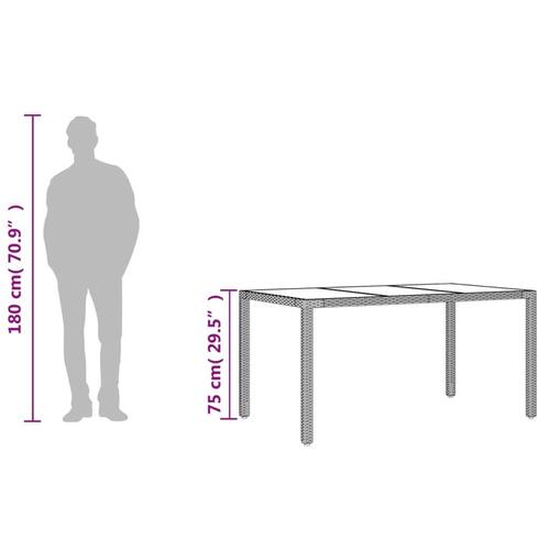 Havebord med glastop 150x90x75 cm polyrattan sort