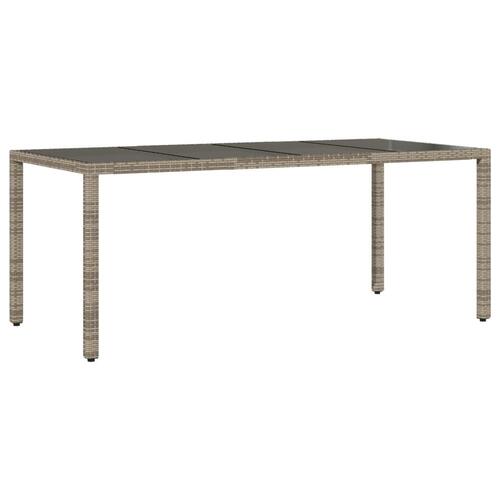 Havebord med glastop 190x90x75 cm polyrattan grå