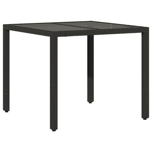 Havebord med glastop 90x90x75 cm polyrattan sort