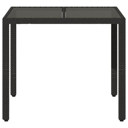 Havebord med glastop 90x90x75 cm polyrattan sort