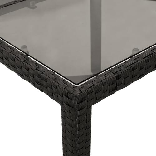 Havebord med glastop 90x90x75 cm polyrattan sort