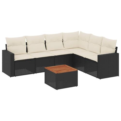 Sofasæt til haven 7 dele med hynder polyrattan sort