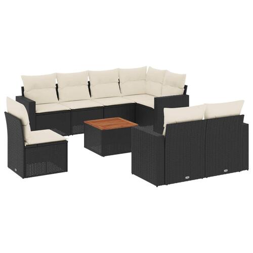 Sofasæt til haven 9 dele med hynder polyrattan sort