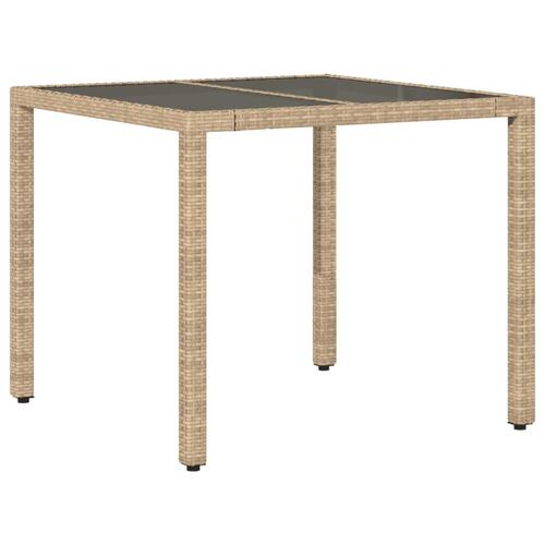 Havebord med glastop 90x90x75 cm polyrattan beige