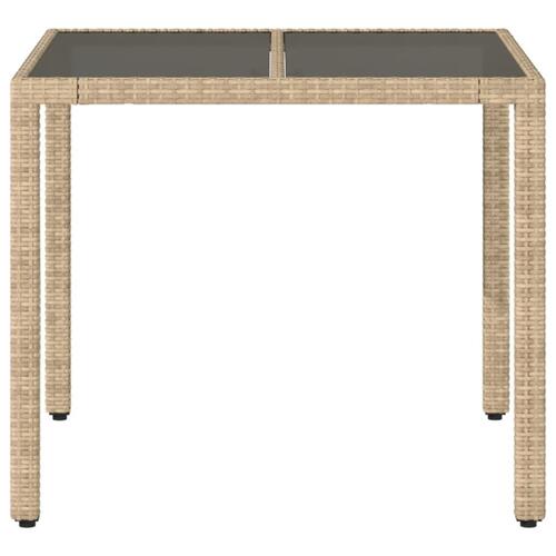 Havebord med glastop 90x90x75 cm polyrattan beige