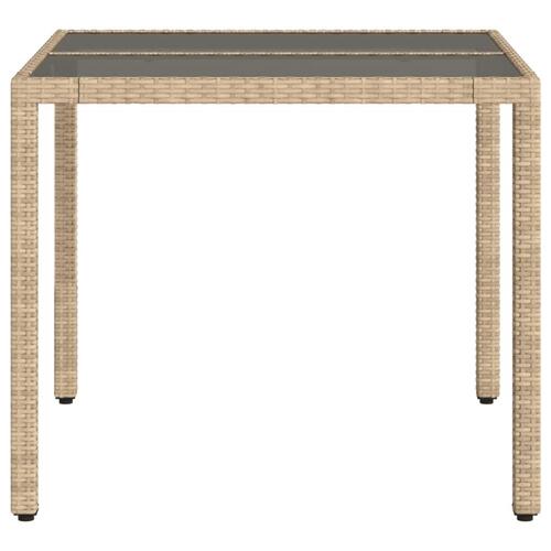 Havebord med glastop 90x90x75 cm polyrattan beige