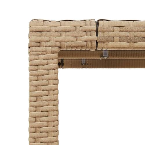 Havebord med glastop 90x90x75 cm polyrattan beige