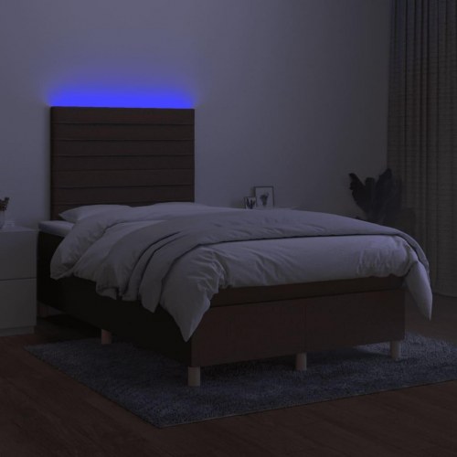 Kontinentalseng med LED-lys 120×190 cm - stof, mørkebrun