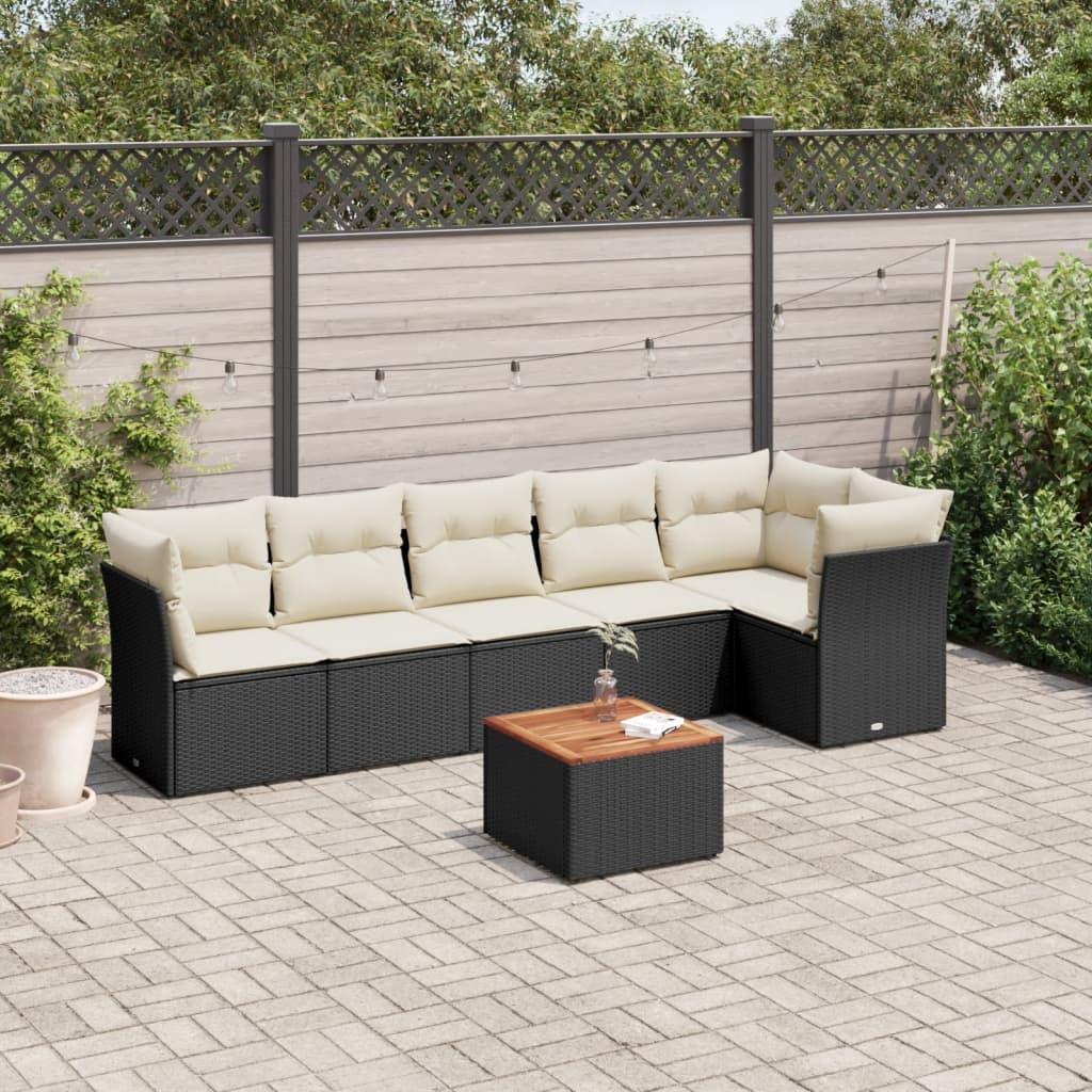 Sofasæt til haven 7 dele med hynder polyrattan sort