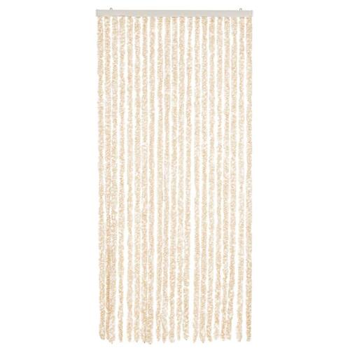 Flueforhæng 56x200 cm chenille beige og hvid