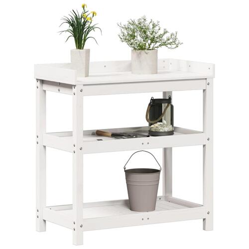 Plantebord med hylder 82,5x45x86,5 cm massivt fyrretræ hvid