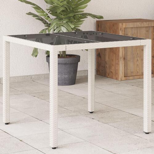 Havebord med glastop 90x90x75 cm polyrattan hvid