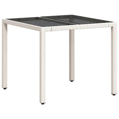 Havebord med glastop 90x90x75 cm polyrattan hvid