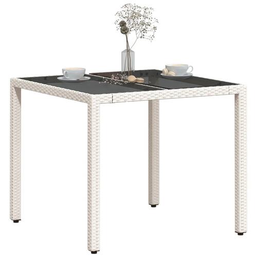 Havebord med glastop 90x90x75 cm polyrattan hvid