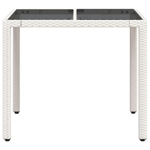 Havebord med glastop 90x90x75 cm polyrattan hvid