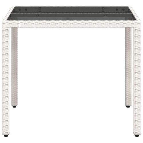 Havebord med glastop 90x90x75 cm polyrattan hvid
