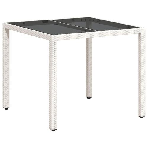 Havebord med glastop 90x90x75 cm polyrattan hvid