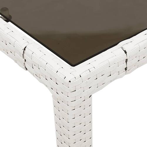 Havebord med glastop 90x90x75 cm polyrattan hvid