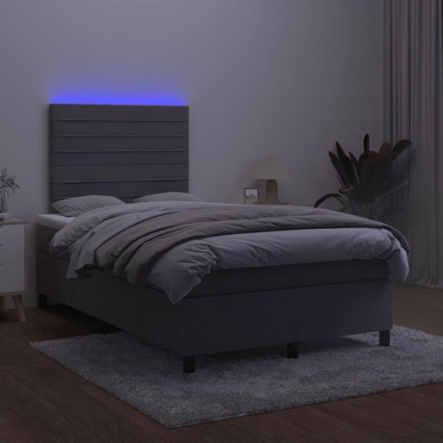 Kontinentalseng med madras og LED-lys 120 × 190 cm - fløjl, mørkegrå