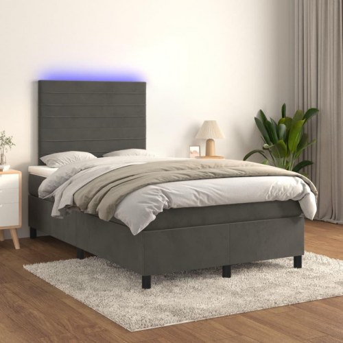 Kontinentalseng med madras og LED-lys 120 × 190 cm - fløjl, mørkegrå