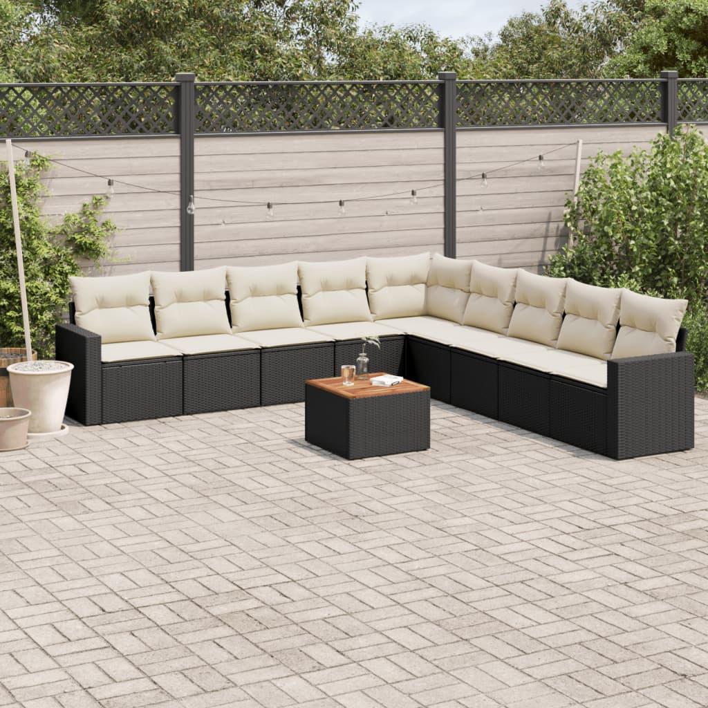 Sofasæt til haven 10 dele med hynder polyrattan sort billede