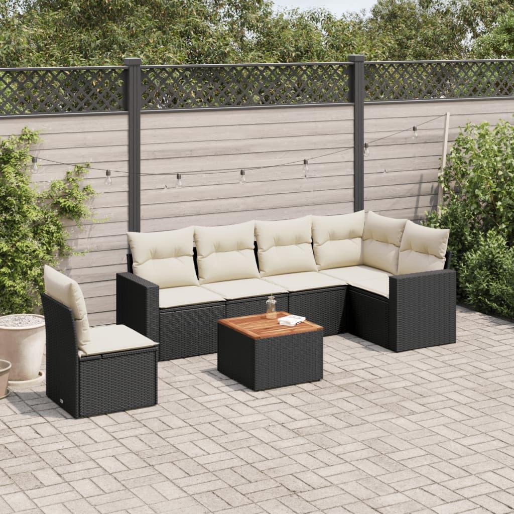 Sofasæt til haven 7 dele med hynder polyrattan sort