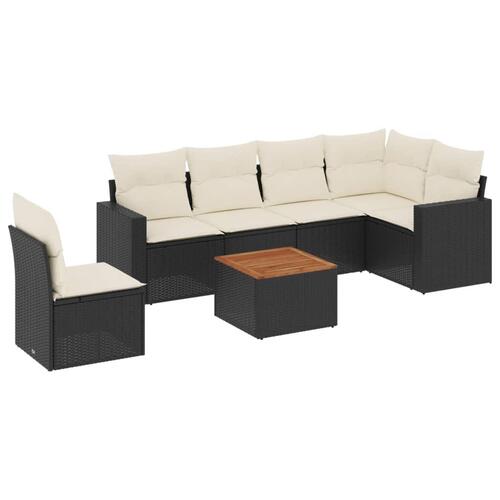 Sofasæt til haven 7 dele med hynder polyrattan sort