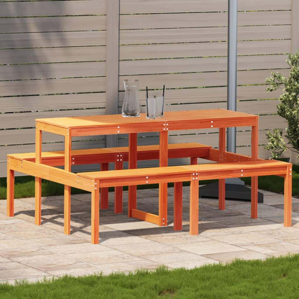 Picnicbord 160x134x75 cm massivt fyrretræ gyldenbrun