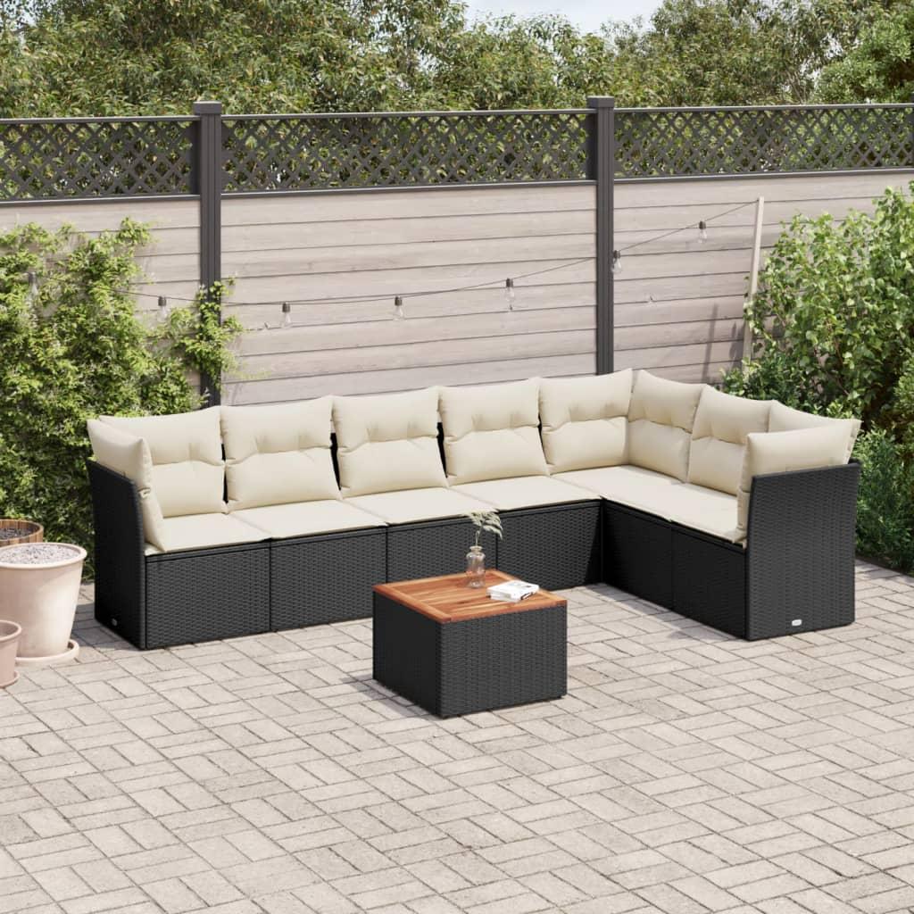 Sofasæt til haven 8 dele med hynder polyrattan sort