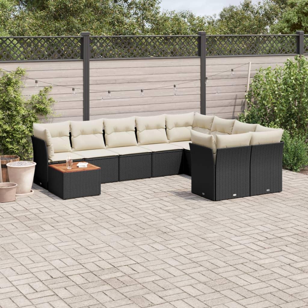 Sofasæt til haven 10 dele med hynder polyrattan sort