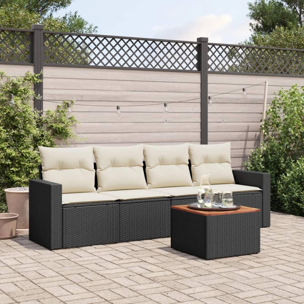 Sofasæt til haven 5 dele med hynder polyrattan sort billede