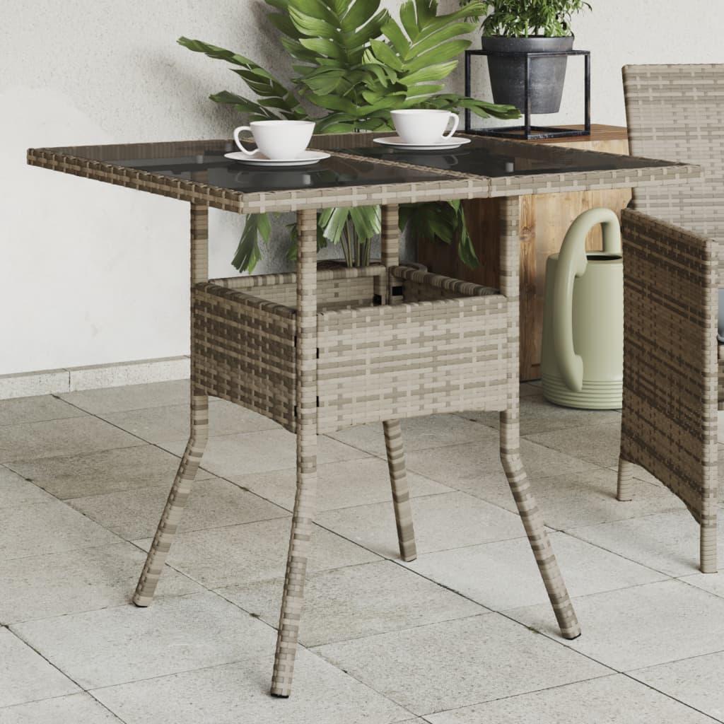 Havebord med glastop 80x80x75 cm polyrattan grå