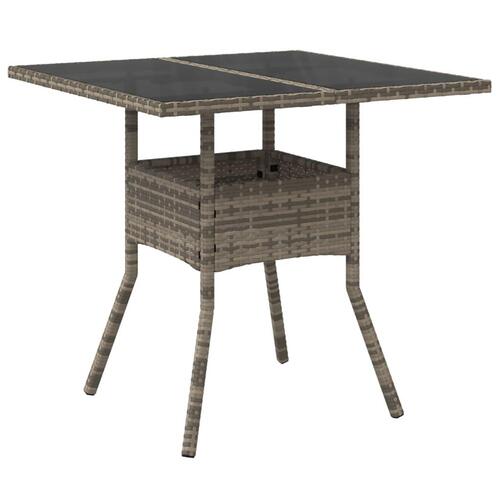 Havebord med glastop 80x80x75 cm polyrattan grå