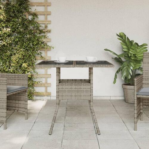 Havebord med glastop 80x80x75 cm polyrattan grå