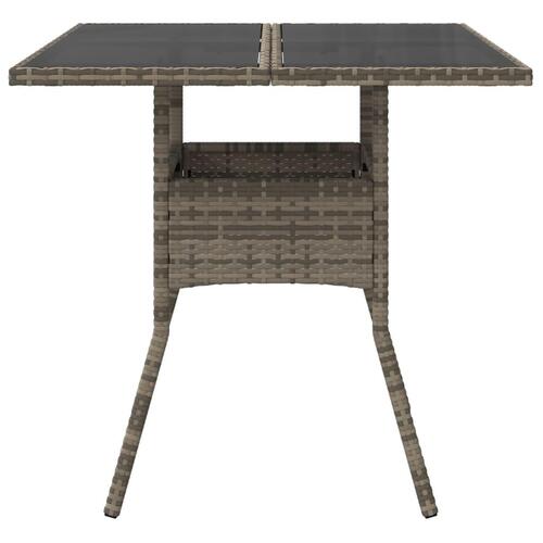 Havebord med glastop 80x80x75 cm polyrattan grå