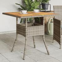 Havebord med akacietop 80x80x75 cm polyrattan grå