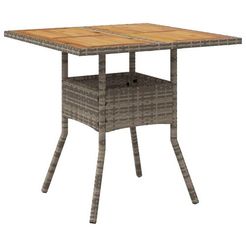 Havebord med akacietop 80x80x75 cm polyrattan grå